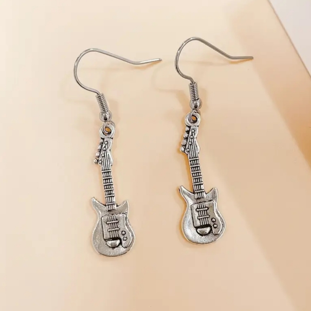 Silver Guitar Dangle Earrings